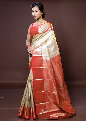 Gold Kanjivaram Silk Saree With Blouse Piece