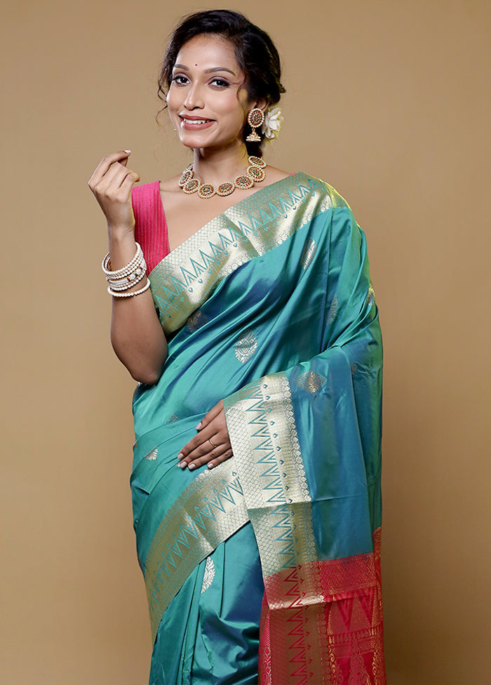 Blue Kanjivaram Silk Saree With Blouse Piece