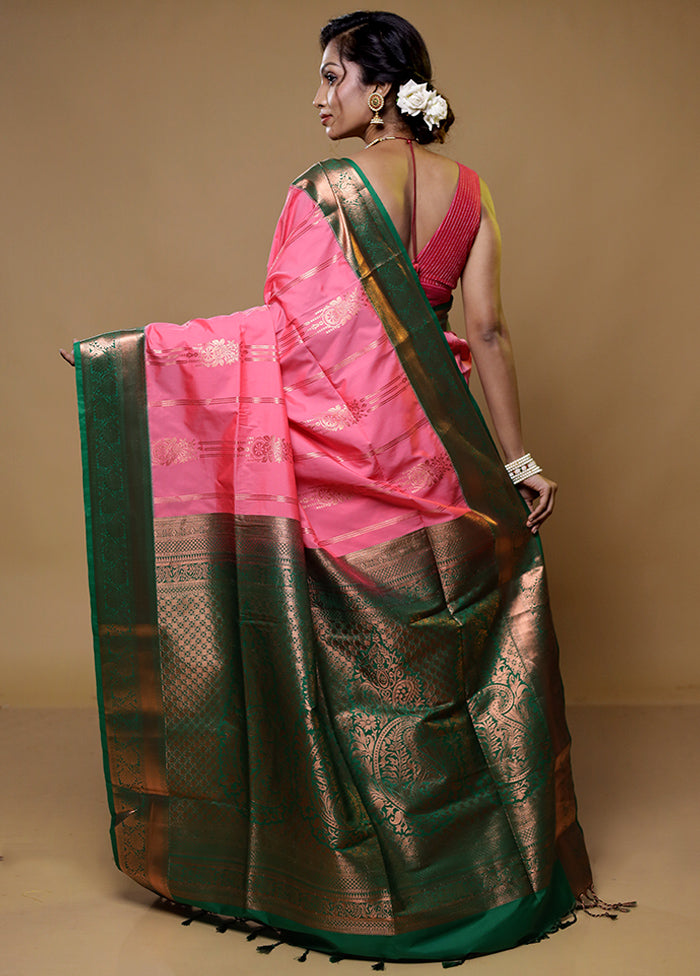 Pink Kanjivaram Silk Saree With Blouse Piece