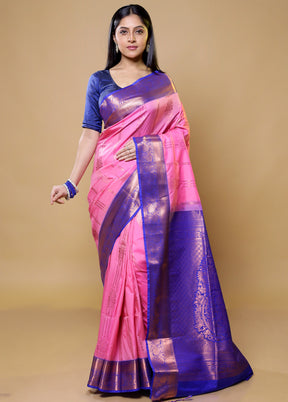 Pink Kanjivaram Silk Saree With Blouse Piece