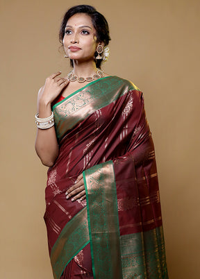 Maroon Kanjivaram Silk Saree With Blouse Piece