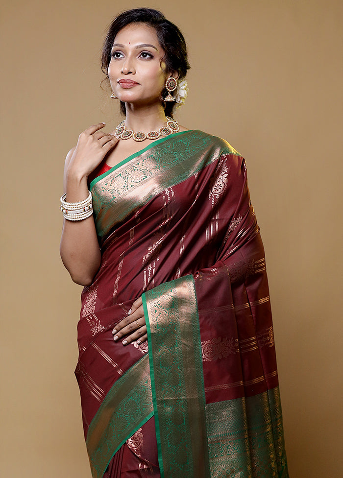 Maroon Kanjivaram Silk Saree With Blouse Piece