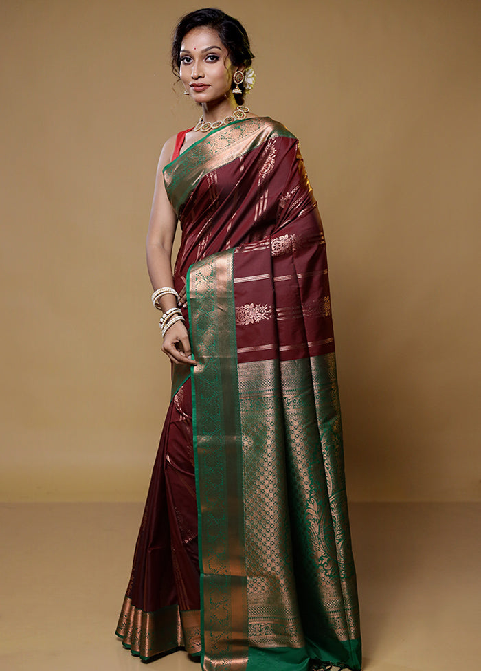 Maroon Kanjivaram Silk Saree With Blouse Piece