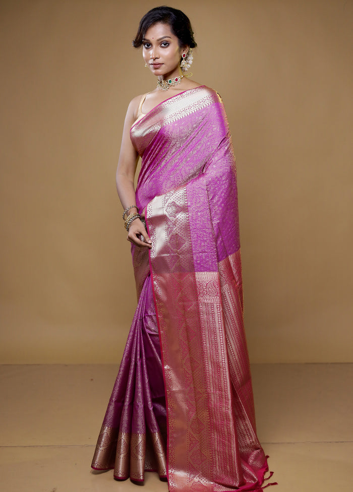 Purple Kanjivaram Silk Saree With Blouse Piece