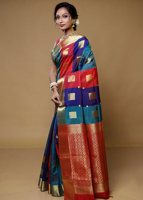 Multicolor Kanjivaram Silk Saree With Blouse Piece