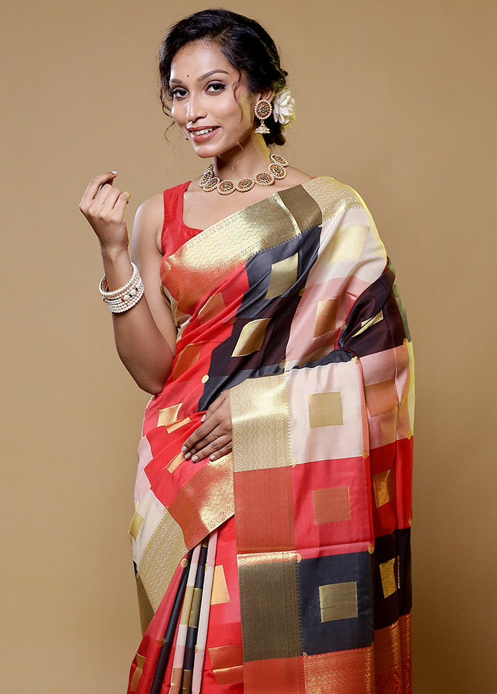 Multicolor Kanjivaram Silk Saree With Blouse Piece