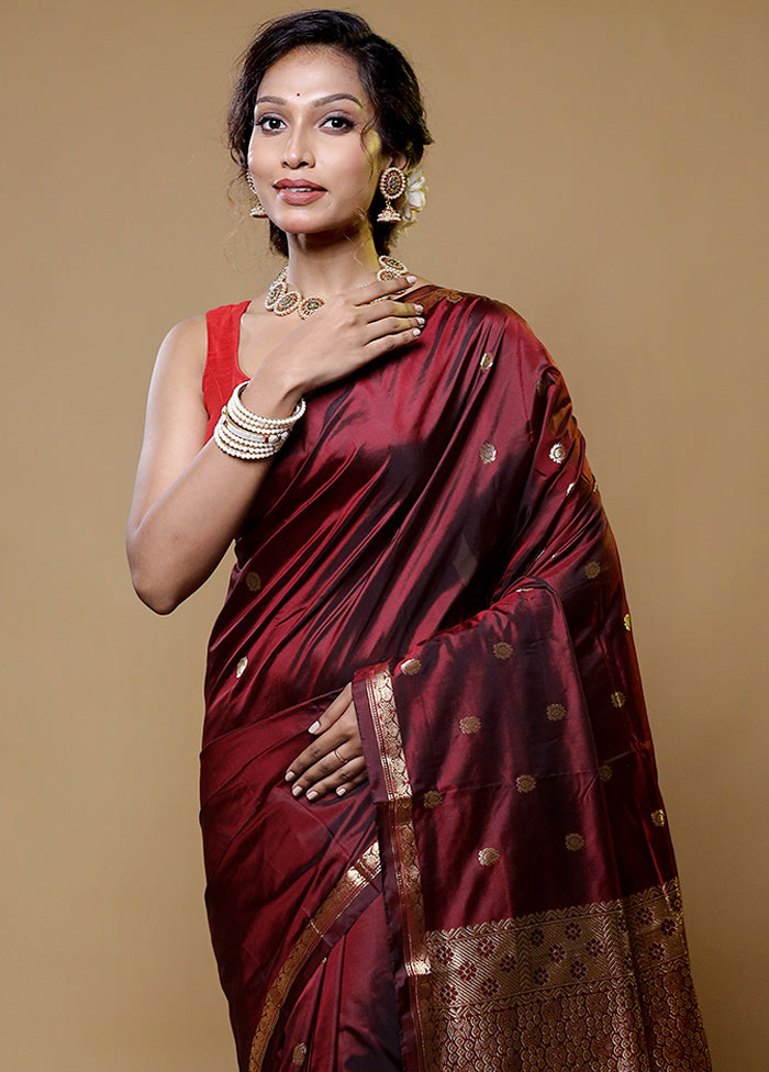 Maroon Kanjivaram Silk Saree With Blouse Piece