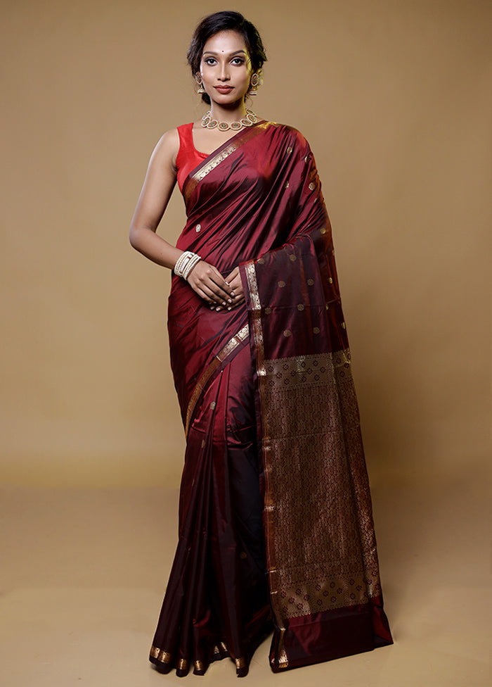 Maroon Kanjivaram Silk Saree With Blouse Piece