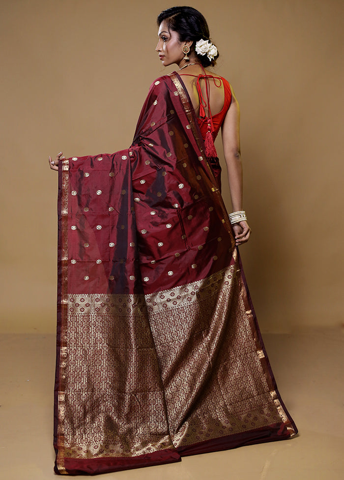 Maroon Kanjivaram Silk Saree With Blouse Piece