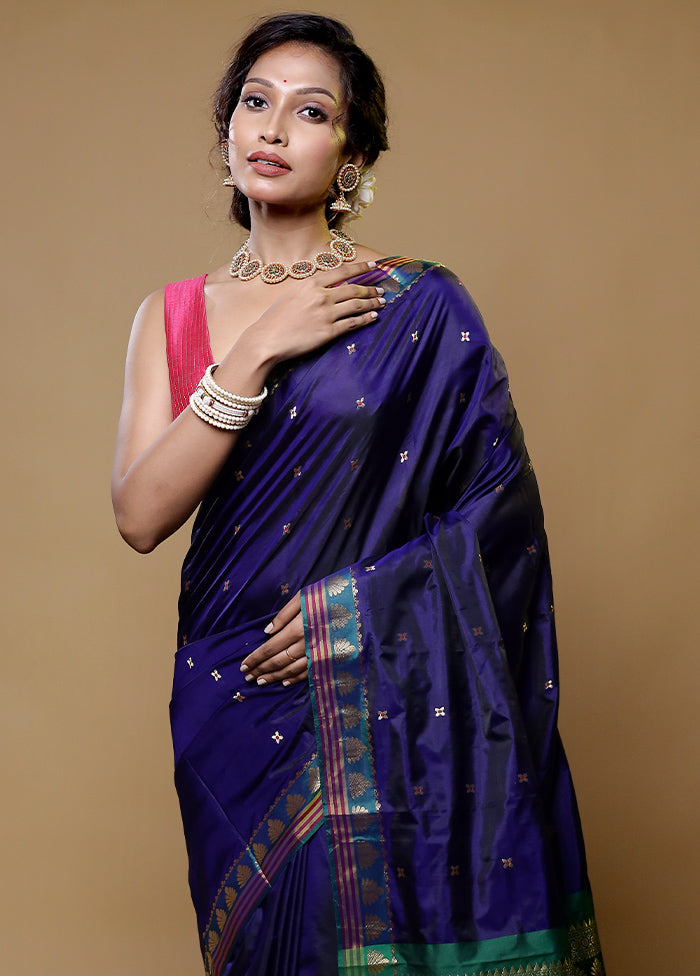 Blue Kanjivaram Silk Saree With Blouse Piece