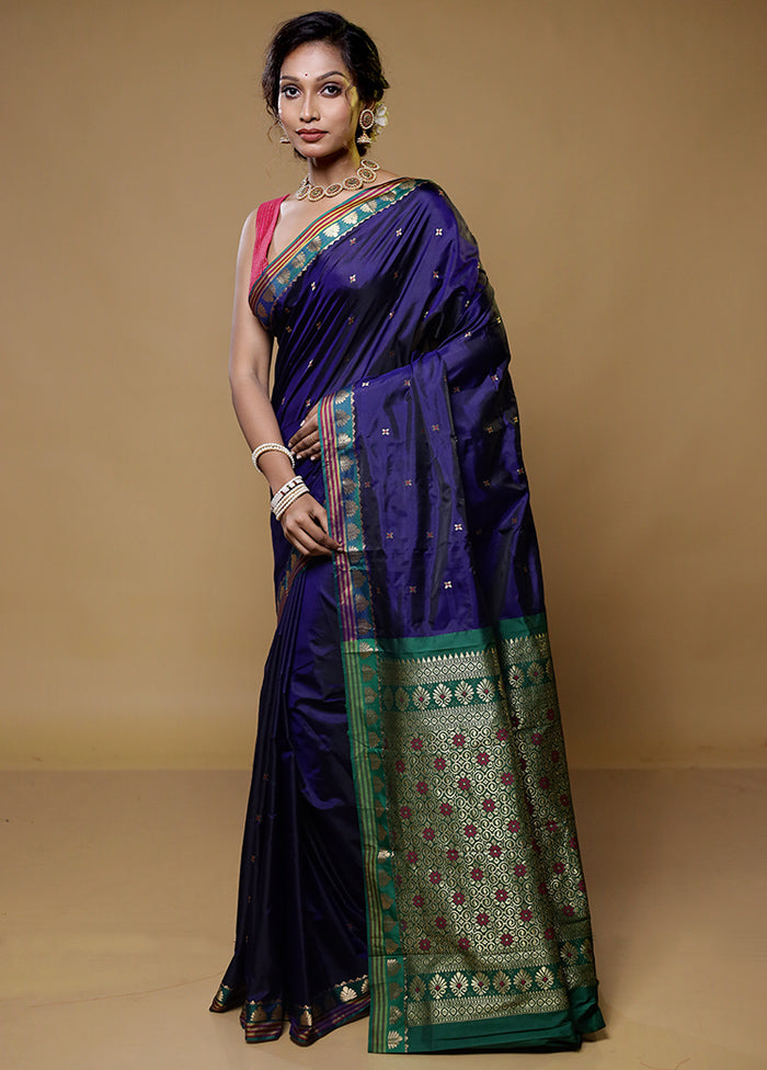 Blue Kanjivaram Silk Saree With Blouse Piece