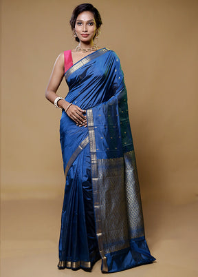 Blue Kanjivaram Silk Saree With Blouse Piece