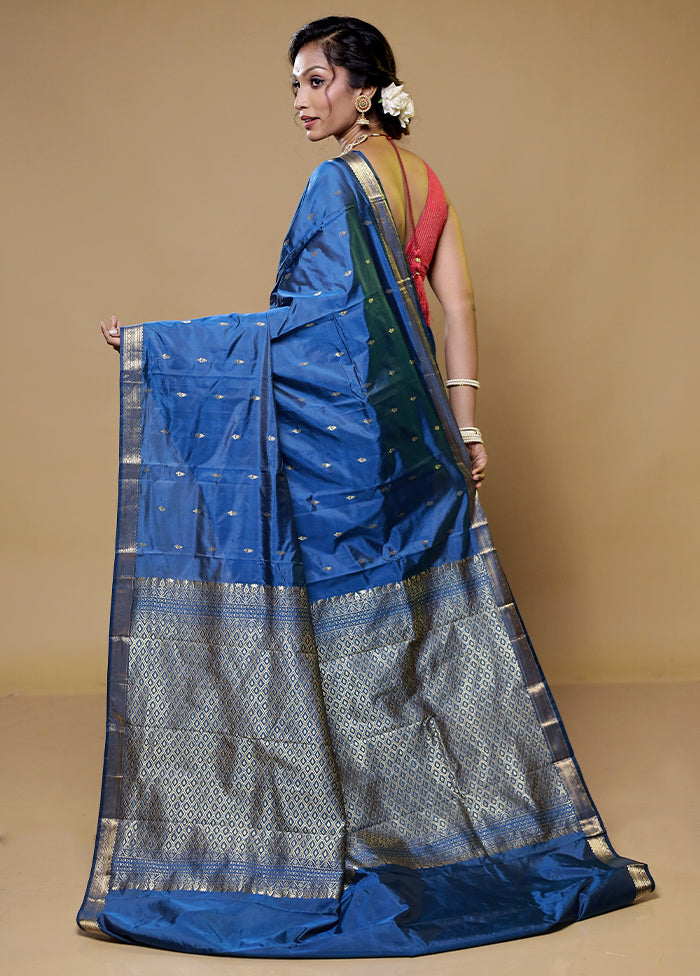 Blue Kanjivaram Silk Saree With Blouse Piece