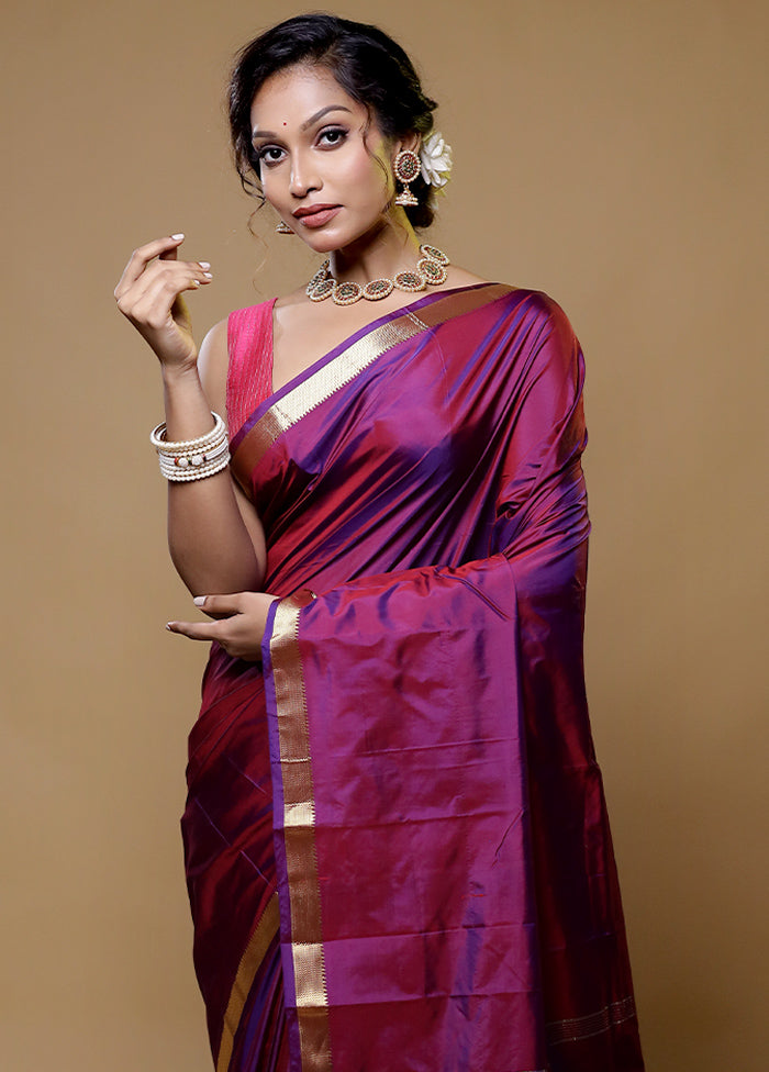 Purple Kanjivaram Silk Saree With Blouse Piece