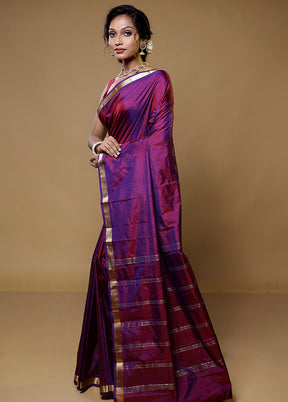 Purple Kanjivaram Silk Saree With Blouse Piece