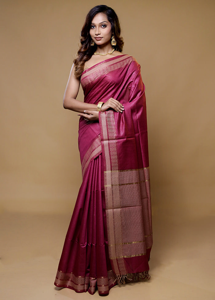 Purple Tussar Silk Saree With Blouse Piece
