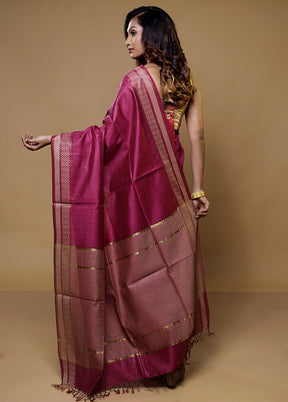 Purple Tussar Silk Saree With Blouse Piece