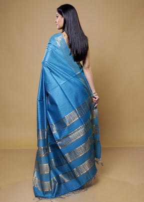 Blue Tussar Silk Saree With Blouse Piece