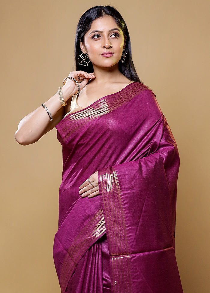 Purple Tussar Silk Saree With Blouse Piece