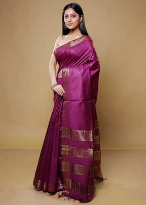 Purple Tussar Silk Saree With Blouse Piece