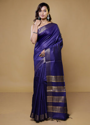 Purple Tussar Silk Saree With Blouse Piece