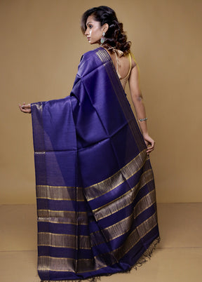 Purple Tussar Silk Saree With Blouse Piece