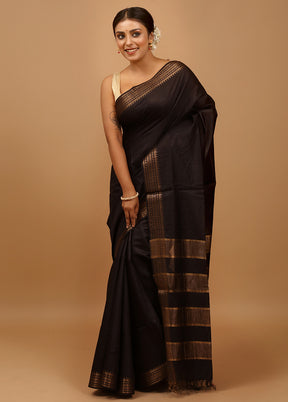 Black Tussar Silk Saree With Blouse Piece