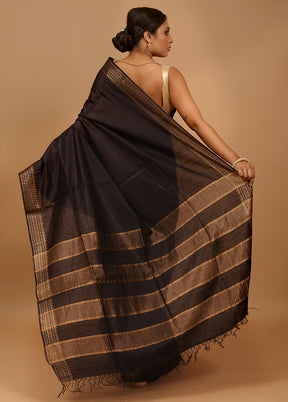 Black Tussar Silk Saree With Blouse Piece