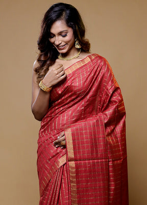 Red Tussar Silk Saree With Blouse Piece