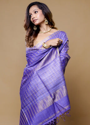 Blue Tussar Silk Saree With Blouse Piece