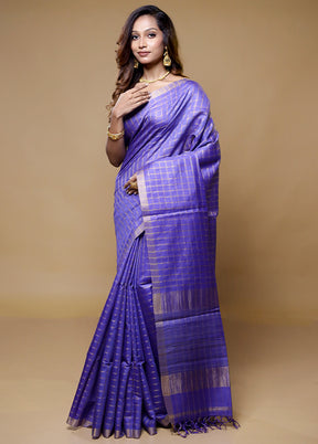 Blue Tussar Silk Saree With Blouse Piece