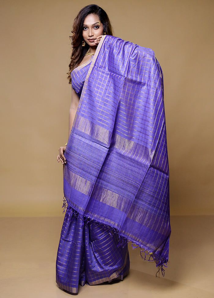 Blue Tussar Silk Saree With Blouse Piece