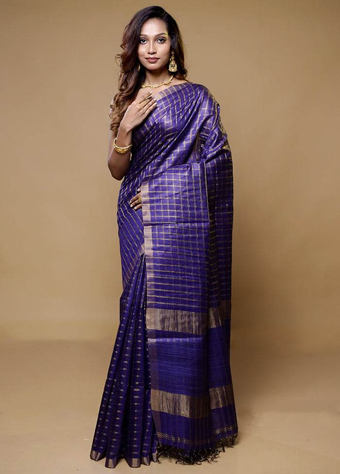 Blue Tussar Silk Saree With Blouse Piece