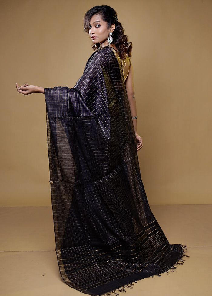 Black Tussar Silk Saree With Blouse Piece