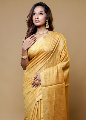 Yellow Tussar Silk Saree With Blouse Piece