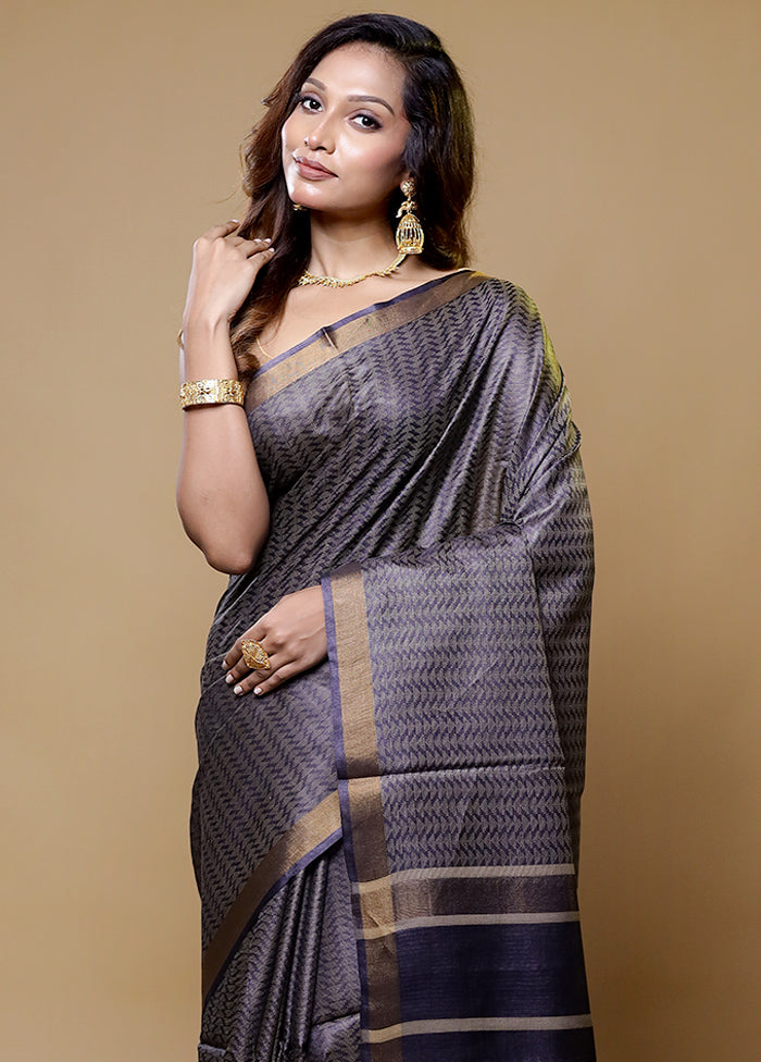 Blue Tussar Silk Saree With Blouse Piece