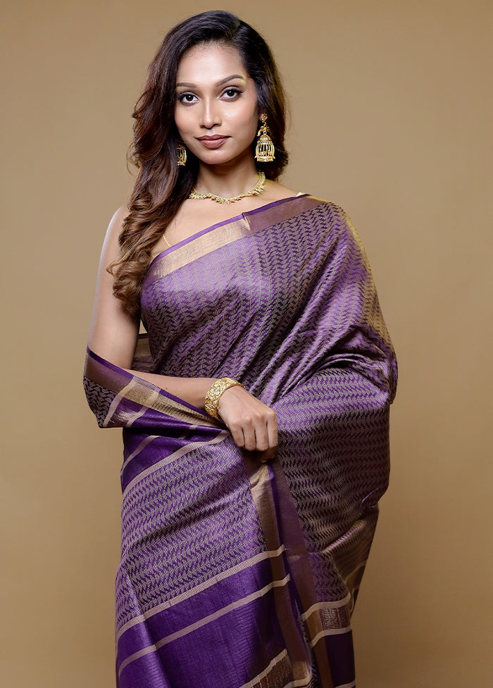 Purple Tussar Silk Saree With Blouse Piece