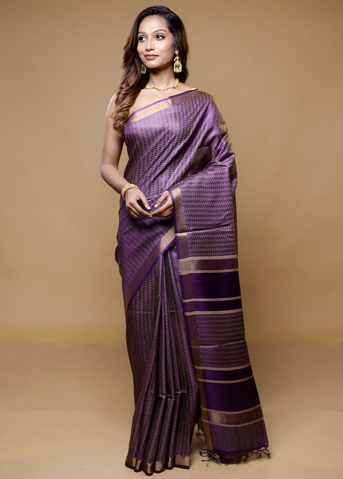 Purple Tussar Silk Saree With Blouse Piece