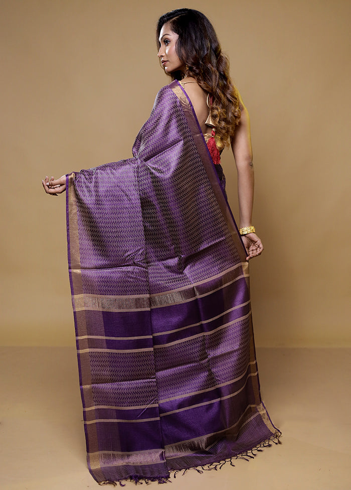 Purple Tussar Silk Saree With Blouse Piece