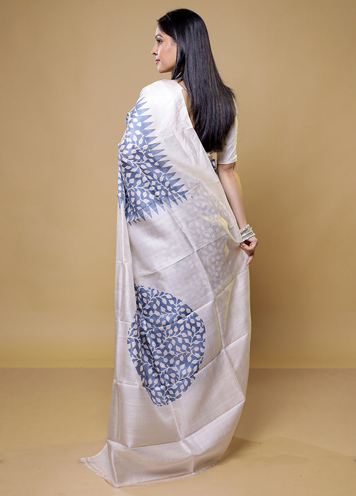 Grey Printed Pure Silk Saree Without Blouse Piece