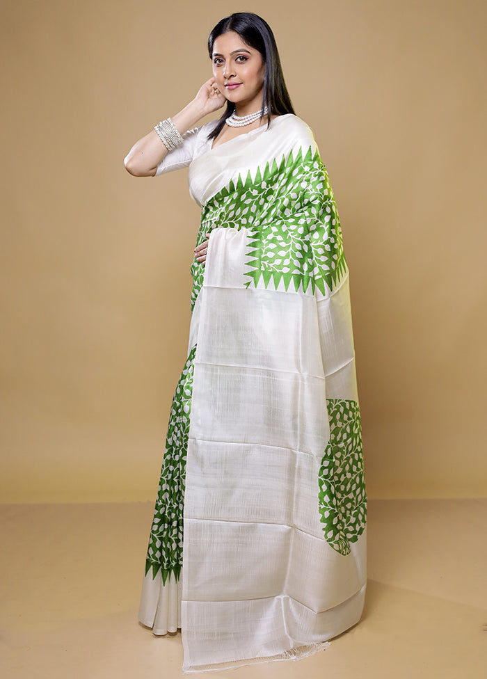 Green Printed Pure Silk Saree Without Blouse Piece