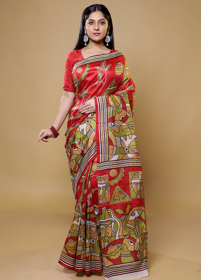 Green Printed Pure Silk Saree Without Blouse Piece