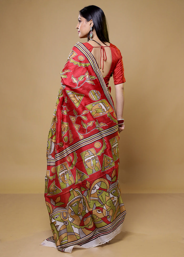 Green Printed Pure Silk Saree Without Blouse Piece