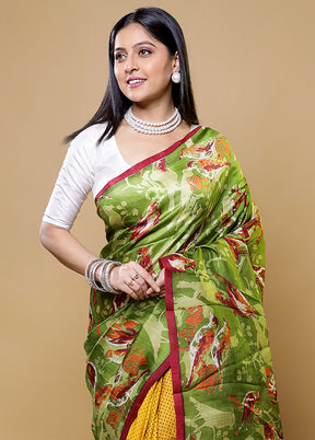 Green Printed Pure Silk Saree Without Blouse Piece