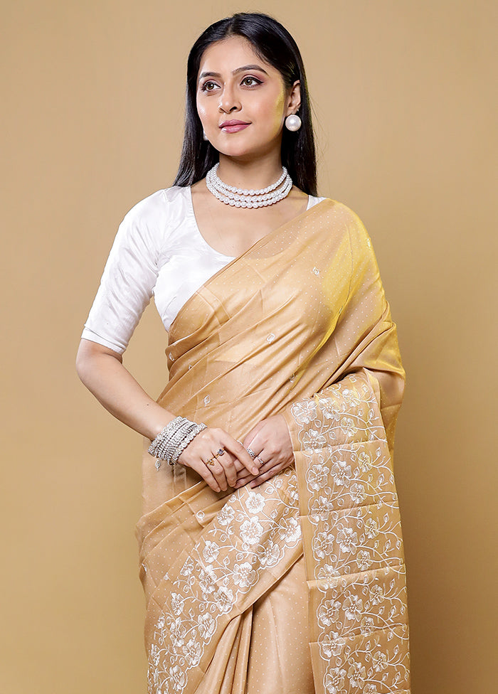 Cream Tussar Silk Saree With Blouse Piece