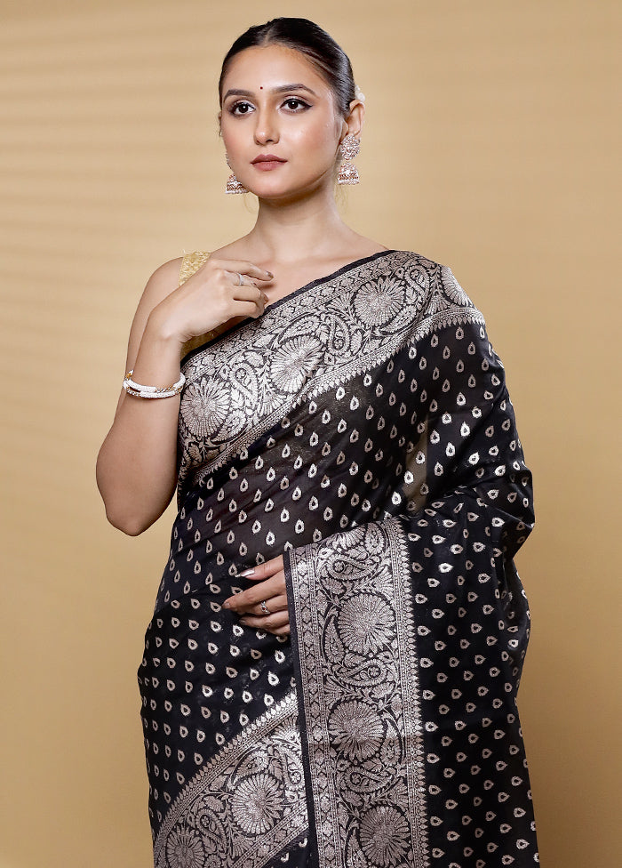 Black Dupion Silk Saree With Blouse Piece