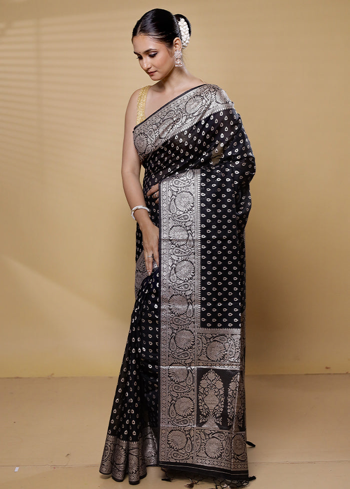 Black Dupion Silk Saree With Blouse Piece