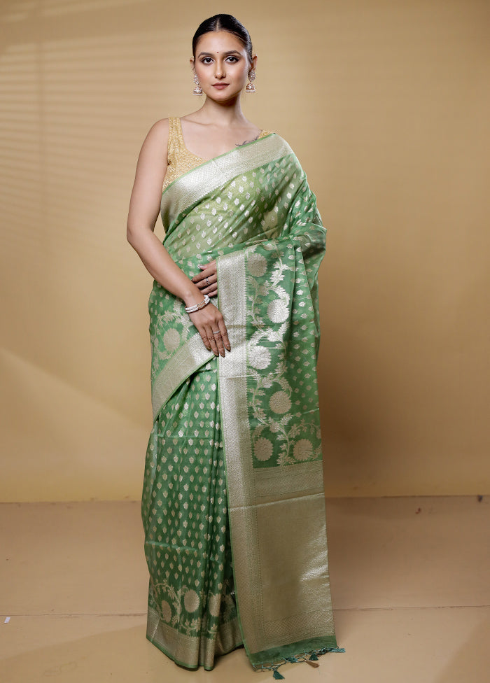 Green Dupion Silk Saree With Blouse Piece