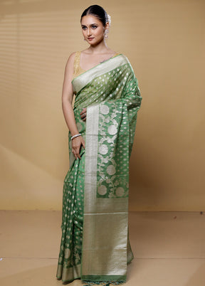 Green Dupion Silk Saree With Blouse Piece