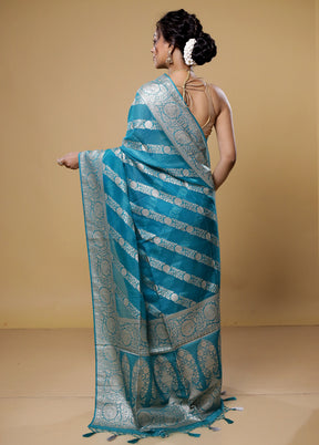 Green Dupion Silk Saree With Blouse Piece